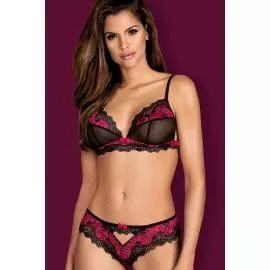 Комплект Obsessive Tulia set (Черно-малиновый, M/L) - 1