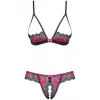 Комплект Obsessive Tulia set otwarty (Чорно-малиновий,  L/XL)