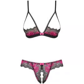 Комплект Obsessive Tulia set otwarty (Черно-малиновый, XS/S) - 5