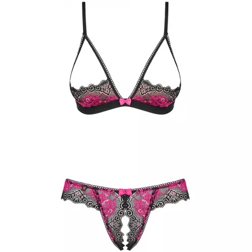Комплект Obsessive Tulia set otwarty (Чорно-малиновий,  L/XL)
