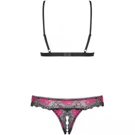 Комплект Obsessive Tulia set otwarty (Черно-малиновый, XS/S) - 4