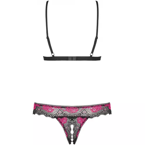 Комплект Obsessive Tulia set otwarty (Чорно-малиновий,  L/XL)