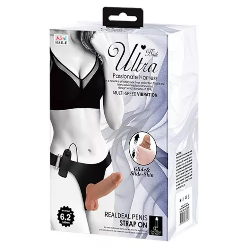 Страпон с вибро BAILE- Ultra Passionate Harness Realdeal Penis 6.2'' Brown