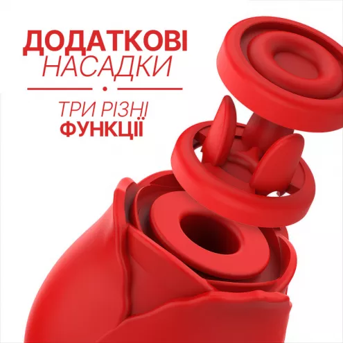 Вакуумний кліторний стимулятор з додатковими насадками, 3 в 1 Rose Luxury edition, колір: червоний Mia (Іспанія)