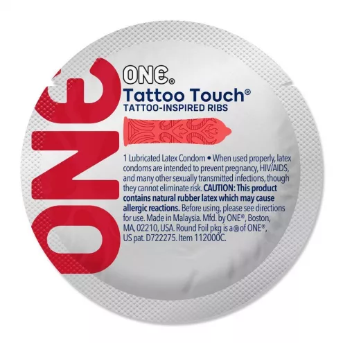 Презервативи ONE Tattoo Touch з ребристою поверхнею у вигляді тату, 1 шт