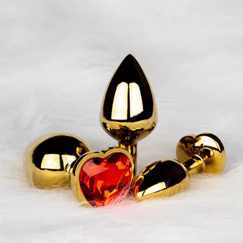 Металева анальна пробка Heart Gem, розмір S колір: золотистий/червоний Ouch! (Нідерланди)