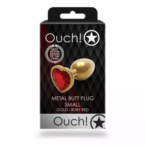 Металева анальна пробка Heart Gem, розмір S колір: золотистий/червоний Ouch! (Нідерланди)