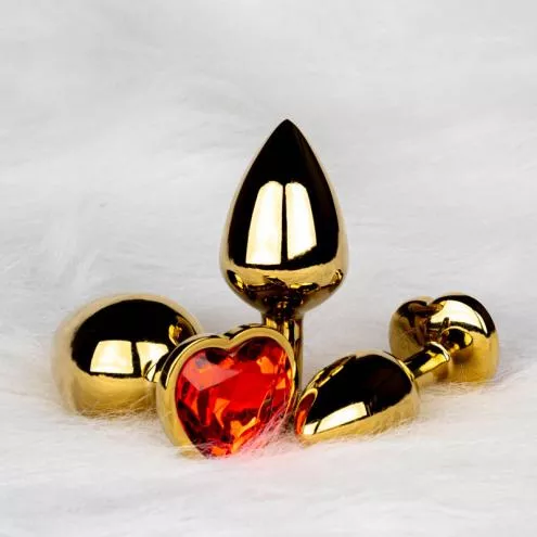 Металева анальна пробка Heart Gem, розмір M колір: золотистий/червоний Ouch! (Нідерланди)