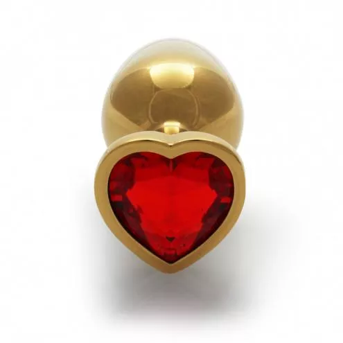 Металева анальна пробка Heart Gem, розмір M колір: золотистий/червоний Ouch! (Нідерланди)