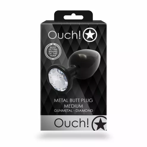 Металева анальна пробка Round Gem, розмір М колір: чорний/білий Ouch! (Нідерланди)
