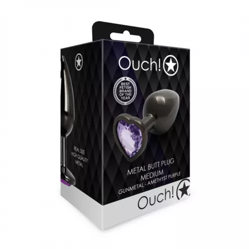 Металева анальна пробка Heart Gem, розмір M колір: чорний/фіолетовий Ouch! (Нідерланди)