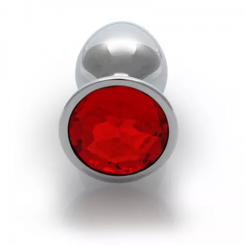 Металлическая анальная пробка Round Gem, размер S цвет: серебристый/красный Ouch! (Нидерланды)