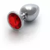 Металлическая анальная пробка Round Gem, размер М цвет: серебристый/красный Ouch! (Нидерланды)