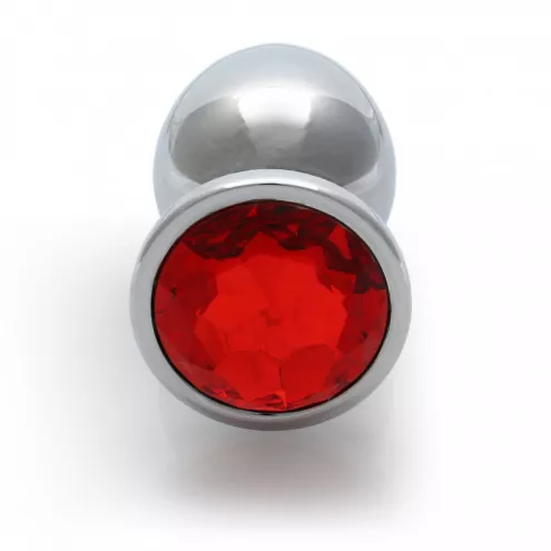 Металлическая анальная пробка Round Gem, размер М цвет: серебристый/красный Ouch! (Нидерланды)