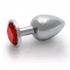 Металлическая анальная пробка Round Gem, размер М цвет: серебристый/красный Ouch! (Нидерланды)
