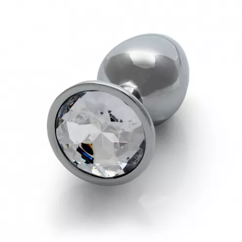 Металева анальна пробка Round Gem, розмір S колір: сріблястий/білий Ouch! (Нідерланди)