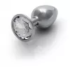 Металева анальна пробка Round Gem, розмір S колір: сріблястий/білий Ouch! (Нідерланди)