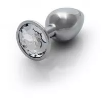 Металева анальна пробка Round Gem, розмір S колір: сріблястий/білий Ouch! (Нідерланди)