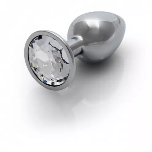 Металева анальна пробка Round Gem, розмір S колір: сріблястий/білий Ouch! (Нідерланди)