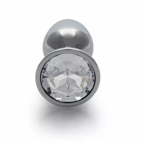 Металева анальна пробка Round Gem, розмір S колір: сріблястий/білий Ouch! (Нідерланди)