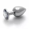 Металлическая анальная пробка Round Gem, размер М цвет: серебристый/белый Ouch! (Нидерланды)