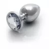 Металлическая анальная пробка Round Gem, размер М цвет: серебристый/белый Ouch! (Нидерланды)