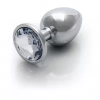 Металлическая анальная пробка Round Gem, размер М цвет: серебристый/белый Ouch! (Нидерланды)