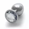 Металлическая анальная пробка Round Gem, размер М цвет: серебристый/белый Ouch! (Нидерланды)