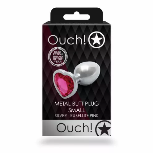 Металева анальна пробка Heart Gem, розмір S колір: сріблястий/рожевий Ouch! (Нідерланди)