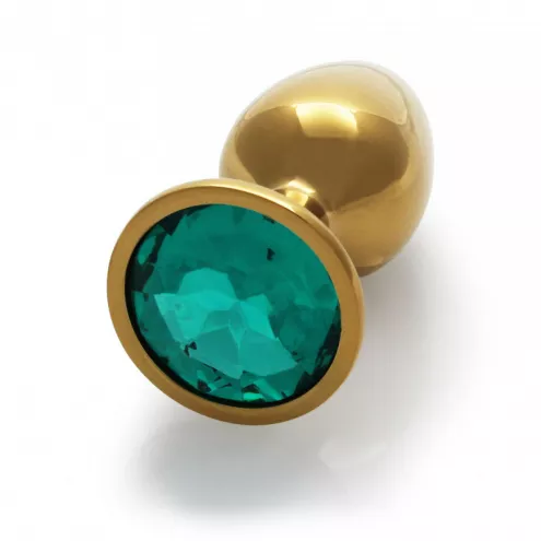 Металева анальна пробка Round Gem, розмір S колір: золотистий/смарагдовий Ouch! (Нідерланди)