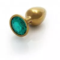 Металева анальна пробка Round Gem, розмір S колір: золотистий/смарагдовий Ouch! (Нідерланди)