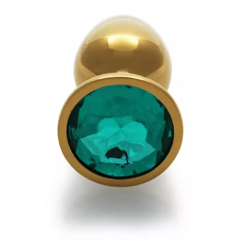 Металева анальна пробка Round Gem, розмір S колір: золотистий/смарагдовий Ouch! (Нідерланди)