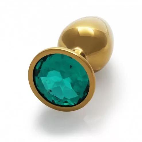 Металлическая анальная пробка Round Gem, размер М цвет: золотистый/изумрудный Ouch! (Нидерланды)