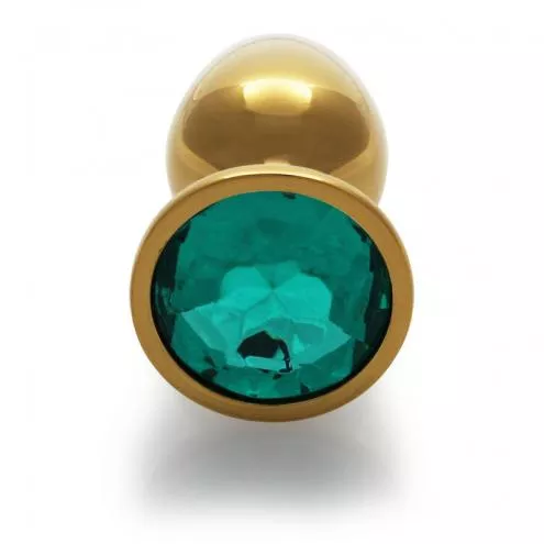 Металлическая анальная пробка Round Gem, размер М цвет: золотистый/изумрудный Ouch! (Нидерланды)