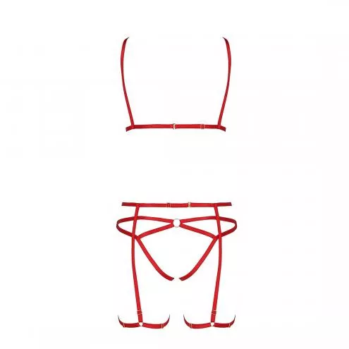Комплект білизни Passion Exclusive MAGALI SET OpenBra L/XL, red, стрепи, ліф, трусики та пояс