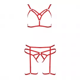 Комплект белья Passion Exclusive MAGALI SET OpenBra S/M, red, стрэпы, лиф, трусики и пояс - 4