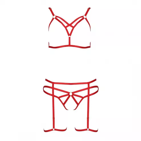 Комплект білизни Passion Exclusive MAGALI SET OpenBra S/M, red, стрепи, ліф, трусики та пояс