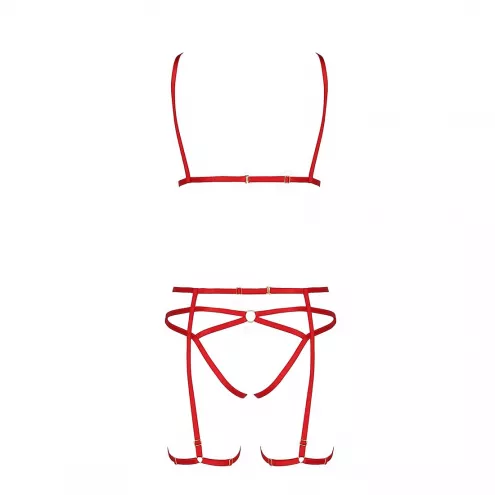 Комплект білизни Passion Exclusive MAGALI SET OpenBra S/M, red, стрепи, ліф, трусики та пояс