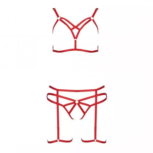 Комплект білизни Passion Exclusive MAGALI SET OpenBra XXL/XXXL, red, стрепи, ліф, трусики та пояс