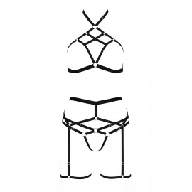 Комплект белья Passion Exclusive MORGAN SET OpenBra XXL/XXXL, black, стрэпы, трусики, лиф, пояс - 5