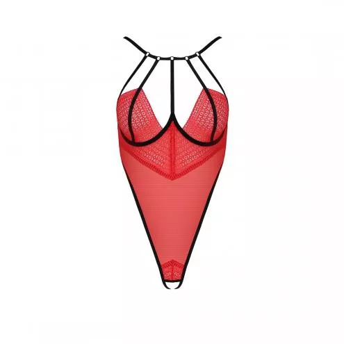 Боди с высоким вырезом бедра Passion Exclusive AKITA BODY S/M, red