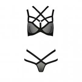 Комплект білизни Passion Exclusive HAGAR SET S/M, black, стрепи, трусики та ліф - 3