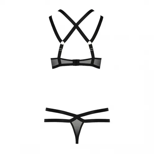 Комплект білизни Passion Exclusive HAGAR SET XXL/XXXL, black, стрепи, трусики та ліф