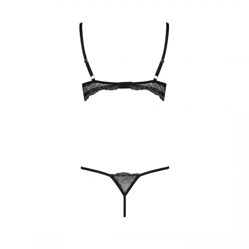 Комплект білизни Passion Exclusive VALERY SET OpenBra XXL/XXXL, black, стрепи, трусики, відкритий ліф