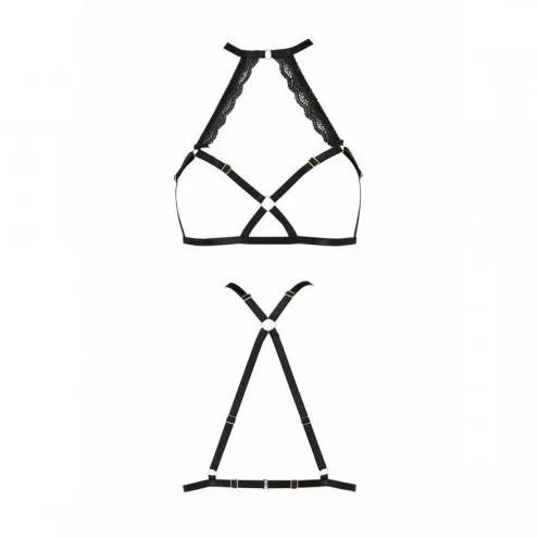 Портупея зі стреп з мереживом Passion Exclusive LORRY BRA L/XL, black