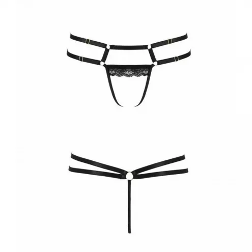 Трусики-стрінги зі стреп та мереживом Passion Exclusive LORRY THONG S/M, black