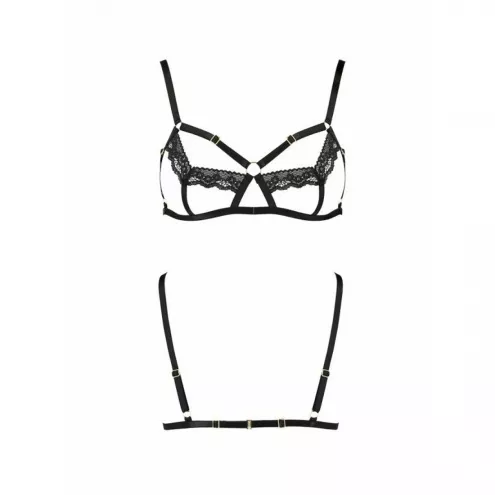 Бюстгальтер-стрепи з мереживом Passion Exclusive SOLON BRA S/M, black