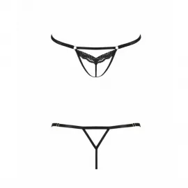 Откровенные трусики-стрепы с кружевом Passion Exclusive SOLON THONG S/M, black - 3