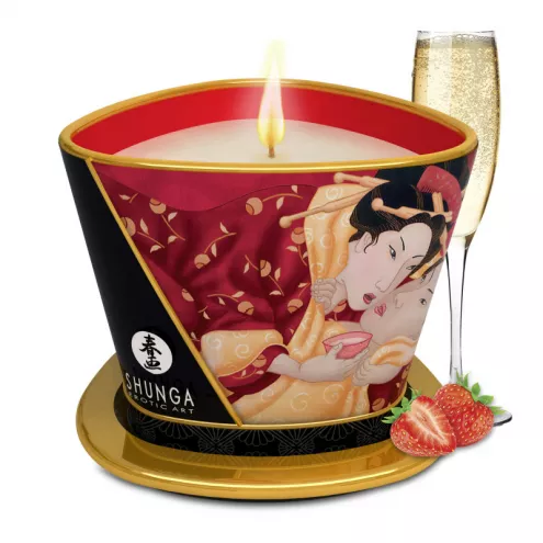 Масажна свічка  Sparkling Strawberry Wine аромат: полуниця і шампанське, 170 мл.  SHUNGA (Канада)