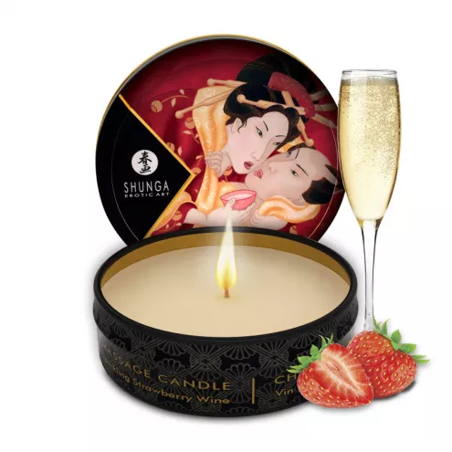 Массажная свеча Sparkling Strawberry Wine аромат: клубника и шампанское, 30 мл. SHUNGA (Канада)